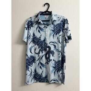 Retro Rifle Fine China Polo Shirt Top Men's M Blue White